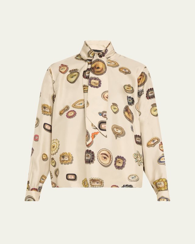 Keith Lovers Eyes-Print Silk Scarf Blouse